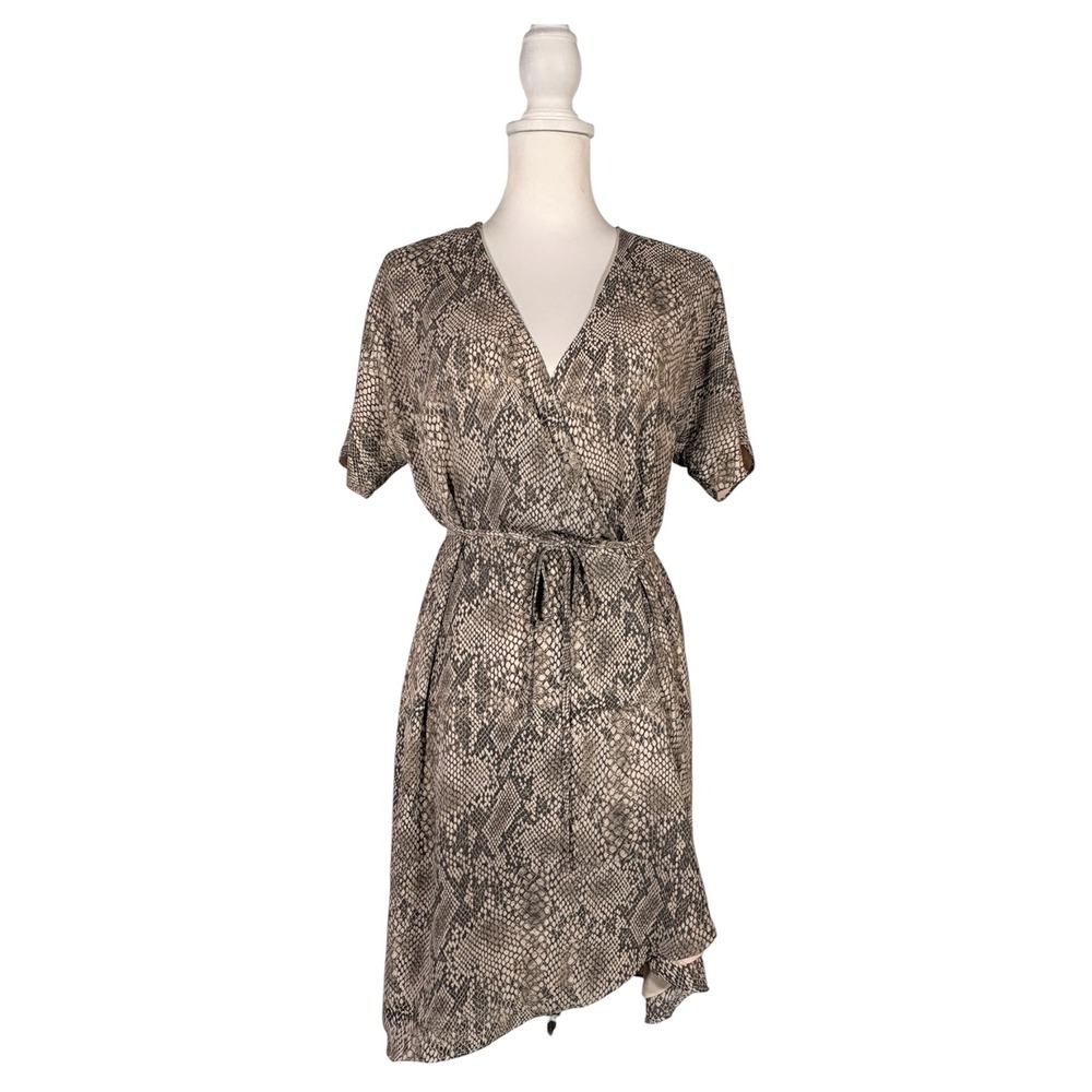 Babaton Aritzia Wallace Wrap Dress Women's S Snake Skin Neutral Chic